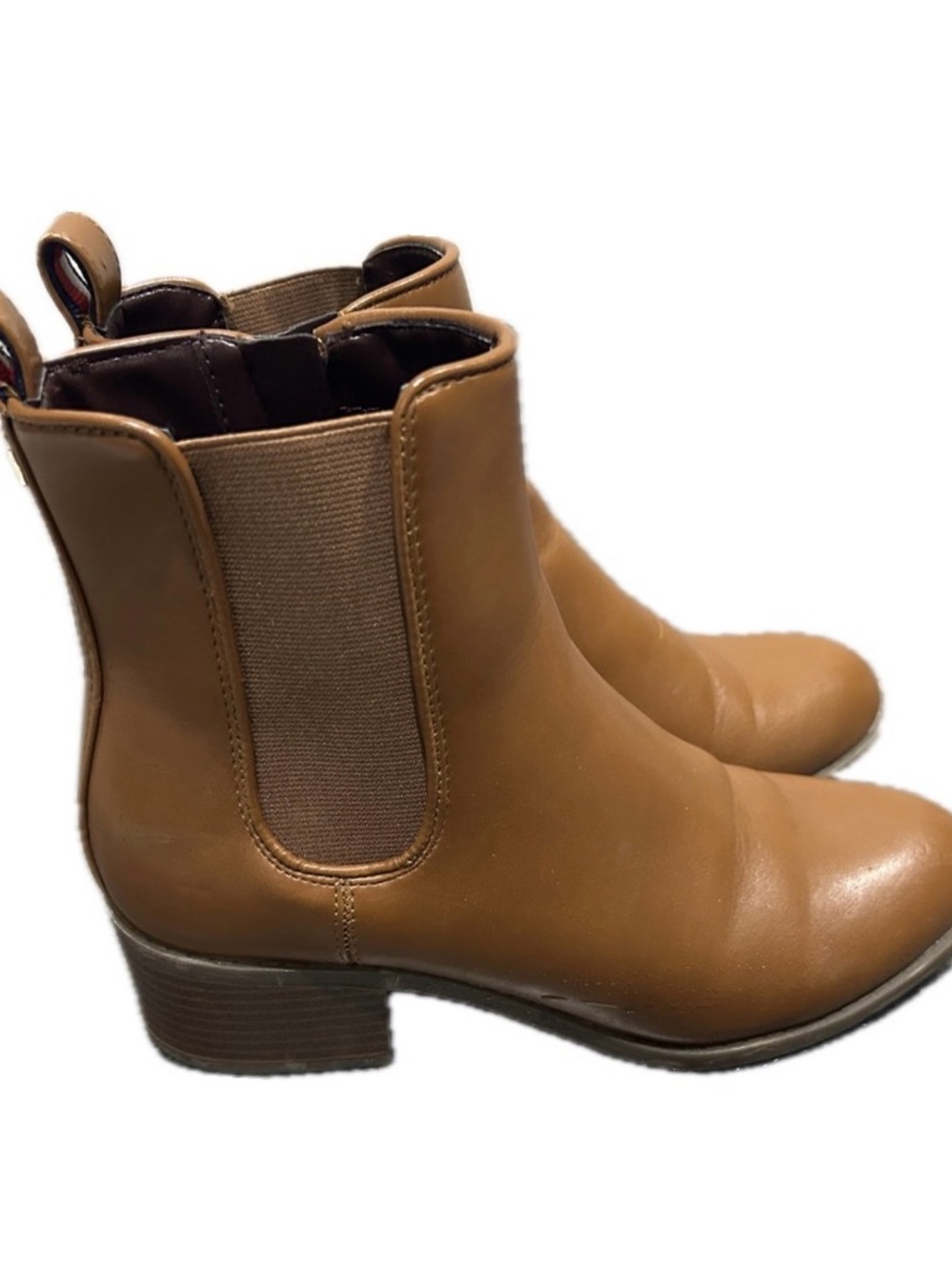 Tommy Hilfiger women’s brown ankle booties with heel and side zip up, size 6.5 M